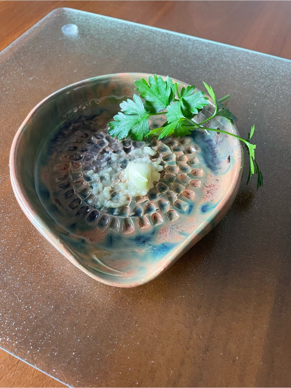 Glazed Ceramic Spoon Rest in Teal and Cream - Home Art